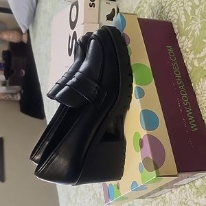 Soda black heeled loafers size 10